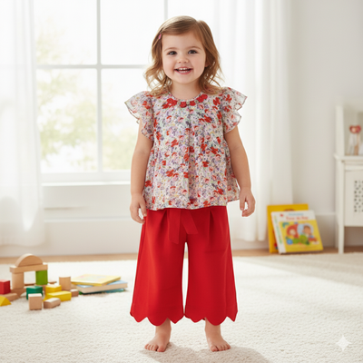 Baby Girls 2 Piece Summer Outfit Flutter Sleeve Top & Floral Palazzo Pants (0 to 2 Years)_img_3