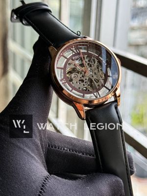 FOSSIL AUTO SKELETON BLACK BELT ROSE GOLD CASE_img_0