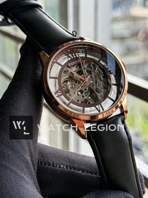 FOSSIL AUTO SKELETON BLACK BELT ROSE GOLD CASE_img_1