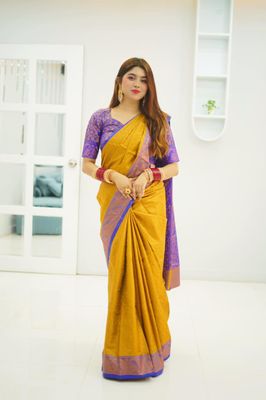 KanakNeela – Royal Mustard Kanjivaram Silk Sharee with Blouse Piece_img_1