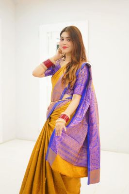KanakNeela – Royal Mustard Kanjivaram Silk Sharee with Blouse Piece_img_2