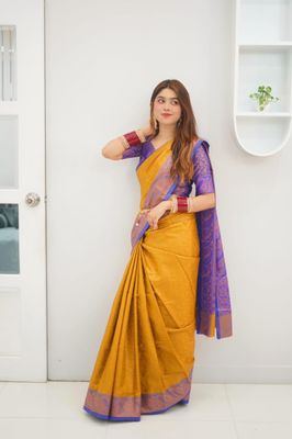 KanakNeela – Royal Mustard Kanjivaram Silk Sharee with Blouse Piece_img_3