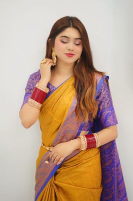 KanakNeela – Royal Mustard Kanjivaram Silk Sharee with Blouse Piece_img_4