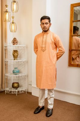 Men's Embroidery Panjabi - Peach_img_0