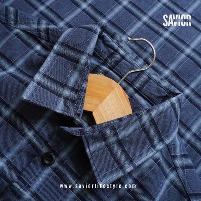 Steel Blue - Full Sleeve Pocket Less Check Shirt