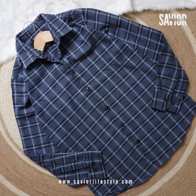 Steel Blue - Full Sleeve Pocket Less Check Shirt_img_1