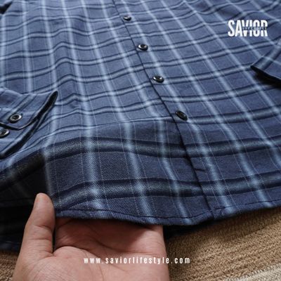 Steel Blue - Full Sleeve Pocket Less Check Shirt_img_2