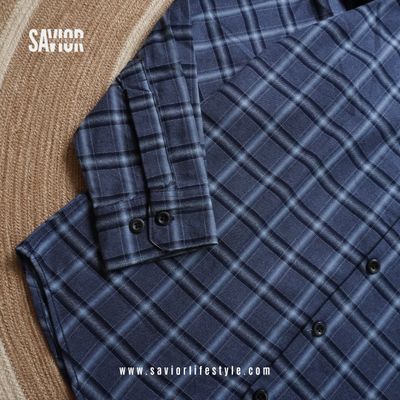 Steel Blue - Full Sleeve Pocket Less Check Shirt_img_3