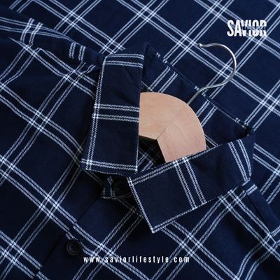 Deep Navy - Full Sleeve Pocket Less Check Shirt_img_0