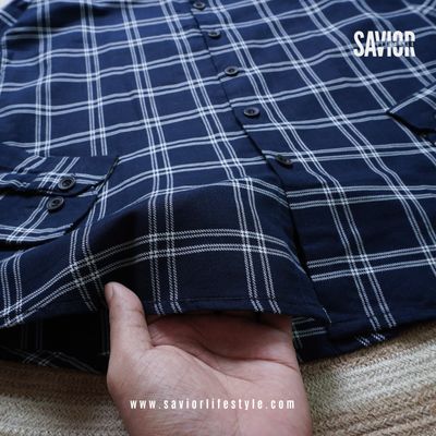 Deep Navy - Full Sleeve Pocket Less Check Shirt_img_2