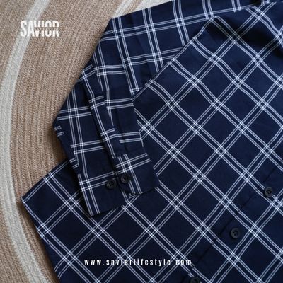 Deep Navy - Full Sleeve Pocket Less Check Shirt_img_3
