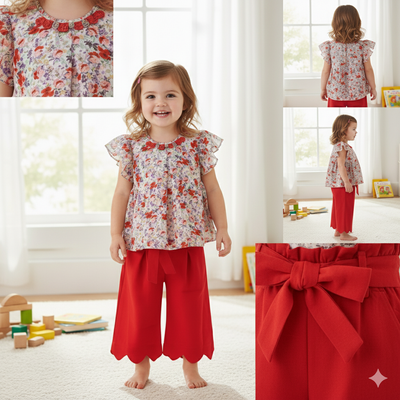 Baby Girls 2 Piece Summer Outfit Flutter Sleeve Top & Floral Palazzo Pants (0 to 2 Years)_img_4