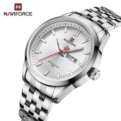 Naviforce 9203 Gents Chain Watch - White Dial- Silver Bezel- Silver Chain- TF Code NF605CM_img_3