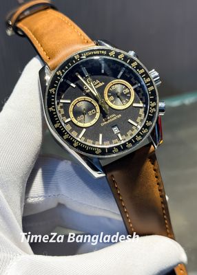 ONEGA SPEED MASTER MUSTARD BELT  BLACK DIAL YOLLOW HAND_img_0
