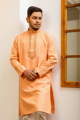 Men's Embroidery Panjabi - Peach_img_2