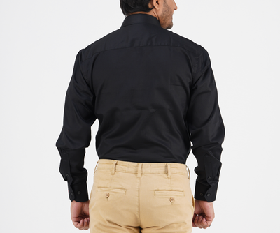 Men's Long Sleeve Shirts Solid Black Formal Business Shirts_img_1