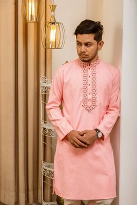 Men's Embroidery Panjabi - Pink_img_2