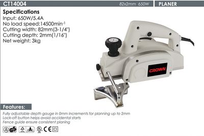 CROWN Professional Power Planer, 650W, 2mm, 82mm; Model: CT14004_img_1