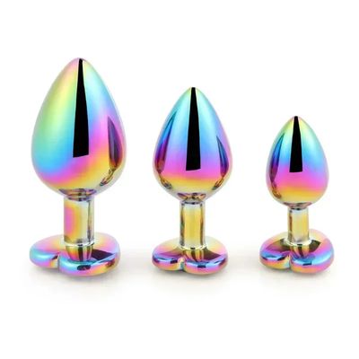 Cute Rainbow Anal Plugs Heart-shaped Metal Crystal Jewelry Small Adult Anal Plugs Female Male Couple Flirting Masturbation_img_3