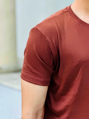2x2 Ribbed Cotton-Viscose Solid Crew Tee Dark Red_img_2