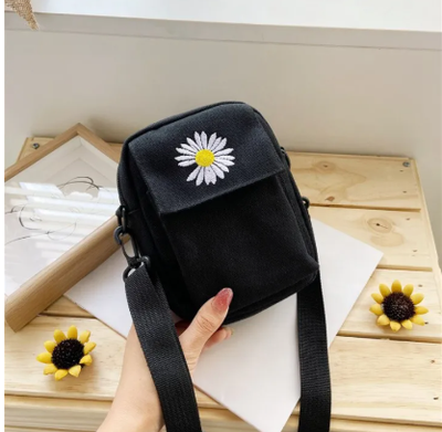 Women's Single Shoulder Bag Small Phone Purse Ladies Handbags Fashion Solid Color Casual Handbag Daisy Canvas Handbag Zipper Bag_img_1
