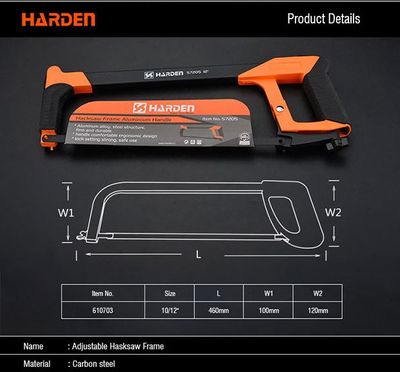 HARDEN 12” Square Hacksaw Frame, Aluminium D Type Handle, High Tension Hacksaw Frame with Front Grip, 45° and 90° Cutting Angle Design, Professional  quality; 610705_img_5