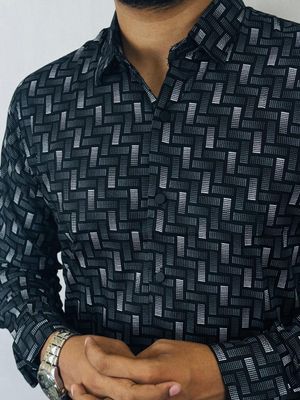 কালো রিমি কটন প্রিন্ট শার্ট।_img_0