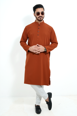 প্রিমিয়াম মাইক্রোস্টিজ সলিড পাঞ্জাবি/কালার > টাইগার অরেঞ্জ_img_0