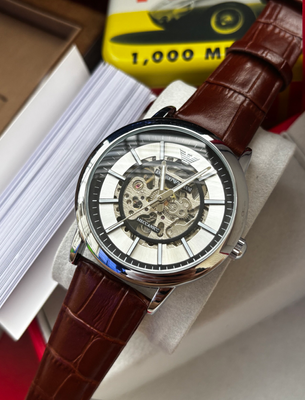 Armani Auto Brown Belt White Dial Silver Case Black Touch_img_0