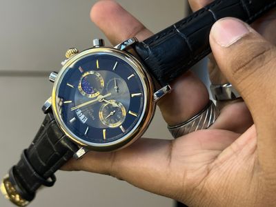 PATEK BLK BELT SILVER CASE, GOLD BEZEL, BLK DIAL GOLD SUB_img_0