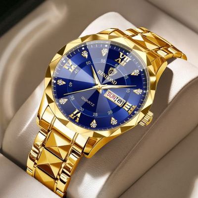 BINBOND 2521 Luxury Brand Luminous Quartz Watch For Men (golden blue)_img_1