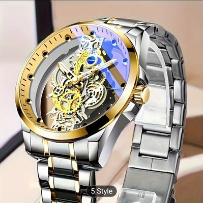 LOUISIFS Men'S Dual-Sided Transparent Hollow-Out Quartz Watch with Luminous Hands, Stainless Steel Band & Faux Leather Strap, Sporty Design, World Time Function, Battery-Powered, Ideal for Halloween, Christmas, Thanksgiving Gifts, Casual Wristwatch 28_img_0