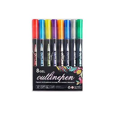 Double line contour pen 8 color graffiti pen metal greeting card pen_img_2