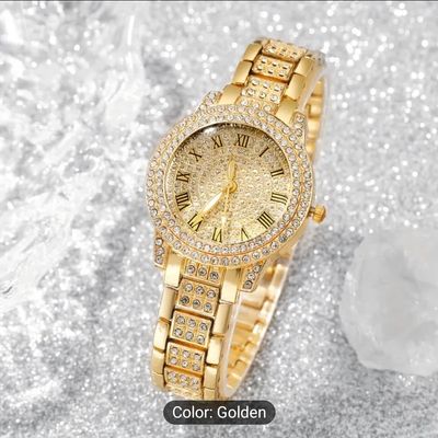 Elegant Rhinestone Watch and Bracelet Set - Luxury Quartz Movement, Non, Round Case, Alloy Band, Dial with Roman Numerals, Perfect for Ramadan Gift 29_img_2
