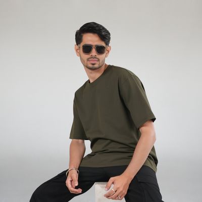 Solid Dark Olive Oversized Tshirt_img_0