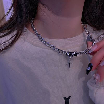 Black Gemstone Titanium Steel Necklace_img_2