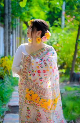 Fashionable New Design Multicolor White Skin Print Sari - Gorgeous Design Saree For Women - Half Silk Tangail Tat Saree - Perfect for All Occasions_img_0