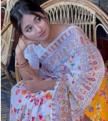 Fashionable New Design Multicolor White Skin Print Sari - Gorgeous Design Saree For Women - Half Silk Tangail Tat Saree - Perfect for All Occasions_img_1