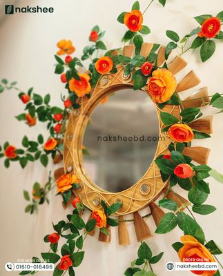 23'' wooden Mirror wave + Orange rose vine_img_1