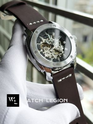 FOSSIL AUTO BROWN BELT BLACK DIAL