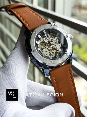 FOSSIL AUTO MUSTARD BELT BLUE DIAL