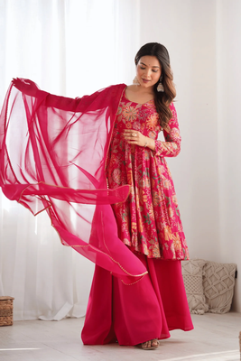 Summer Collection Kediya style Kurti, Plazzo and Dupatta set, rani Golapi_img_3