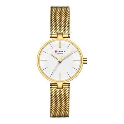 Curren 9038 Ladies Chain Watch- Silver Dial- Golden Bezel- Golden Mesh Chain- TF Code CR988CF_img_0