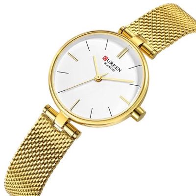 Curren 9038 Ladies Chain Watch- Silver Dial- Golden Bezel- Golden Mesh Chain- TF Code CR988CF_img_1