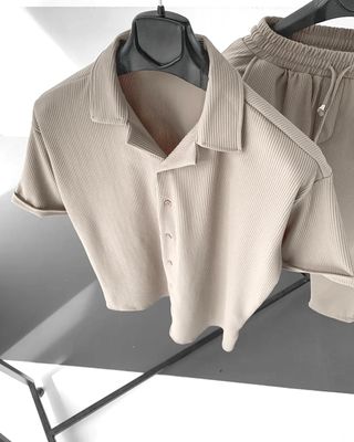 Korean stylish Shirt & Trouser combo set Beige Color_img_1