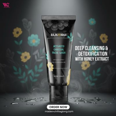 Rajkonna Activated Charcoal Facial Wash with Honey Extract 100ml – Deep Cleansing & Oil Control Face Wash -8944000574555_img_0