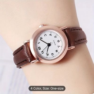 A Round Case Women'S Watch with a Faux Leather Strap, Featuring a Minimalist Retro Style That Is Trendy And Fresh, Suitable for Casual Wear. This Quartz Watch with Numeric Pointers Is Perfect for Teenagers, Students, And Office Workers As a Daily Ac 33_img_2