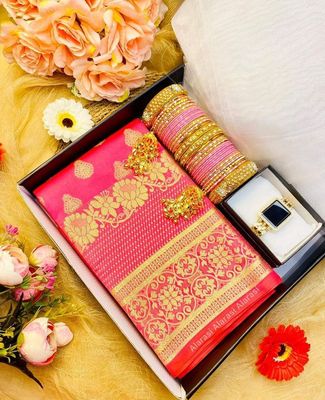 Katan Silk Sari and Jewelry Set with Bangles, Earrings, and Watch_img_0