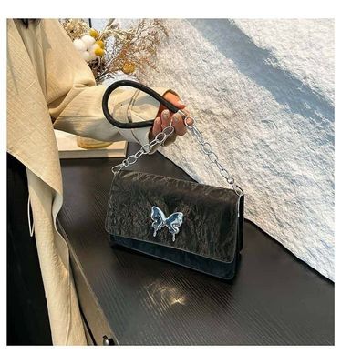 Butterfly Embellished Ladies Underarm Bag Double Chain Tote PU Women Large Capacity Shoulder Bags_img_1