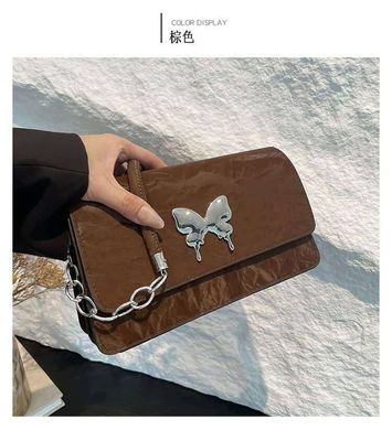 Butterfly Embellished Ladies Underarm Bag Double Chain Tote PU Women Large Capacity Shoulder Bags_img_3